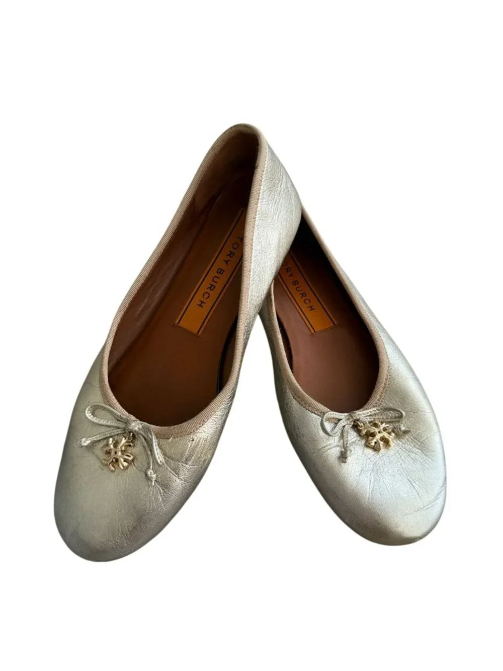 TORY BURCH Gold Leather Ballet Flats Size 8